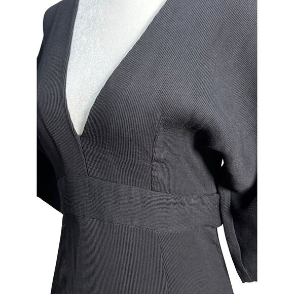 NEW Black Ribbed Midi Elegant 2 Cut out Open Back V-Neck Party Style Dress - Picture 5 of 15